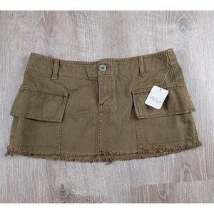 NWT We The Free Micro Mini Skirt Womens 2 Brown Utility Fray Hem Pockets Y2K